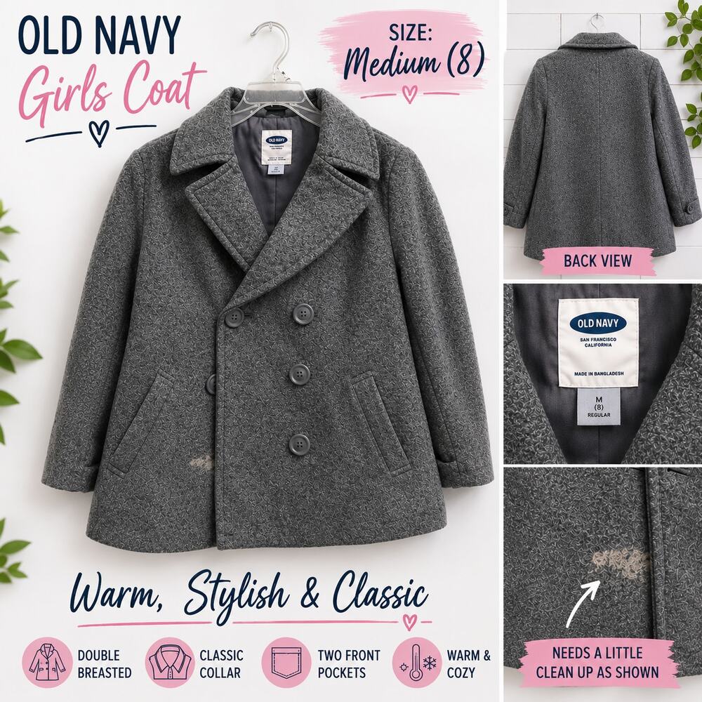 Old Navy Girls Gray Peacoat Coat – Size Medium (8)